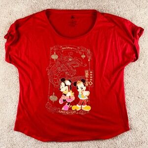 Disney World 2020 Lunar New Year Mickey Minnie Dragon Red T-Shirt XL Womens